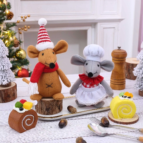 Poupée Souris De Noël En Tissu Écossais Jouet Jambes Longues Style Chef Décoration Festive Maison Cadeau