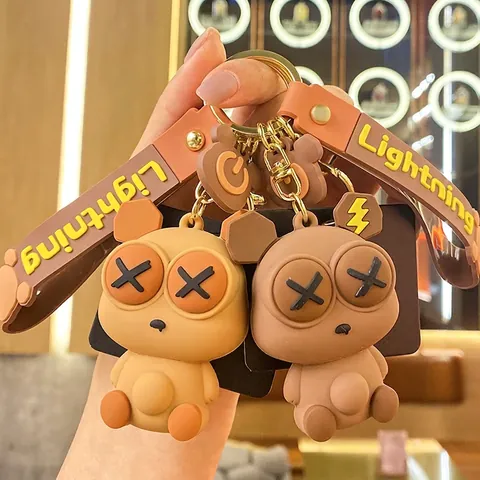 Pop-Eye Squeeze Toy Keychain Cartoon Silicone Animal Stress Relief Bag Pendant With Soft Wrist Strap And Metal Ring