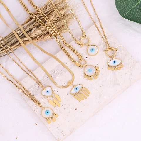 Collana Pendente Occhio Del Diavolo Acciaio Inossidabile Placcato Oro Smalto Gioielli Boho Per Donna