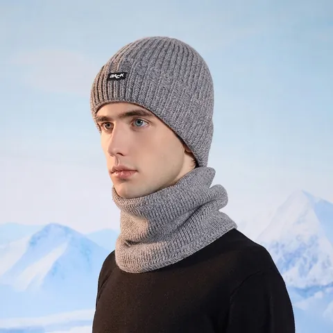Winter Warm Beanie Hat And Neck Warmer Wool Blend Fleece Lined Knit Windproof Outdoor Sport For Men Women
