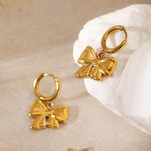 Edelstahl Schleife Knoten Anhänger Creolen Für Damen 18K Vergoldet Minimalistische Mode Vielseitiger Schmuck Zubehör