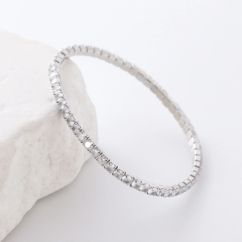 Pulsera Tennis De Acero Inoxidable Circón Elástica Extensible Para Mujer Joyería De Moda Chapada En Oro Plata Elegante