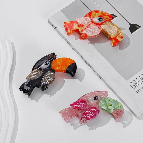 Toucan Parrot Bird Hair Claw Clip Acetate Marbled Fashion Hair Accessories For Women Decorative