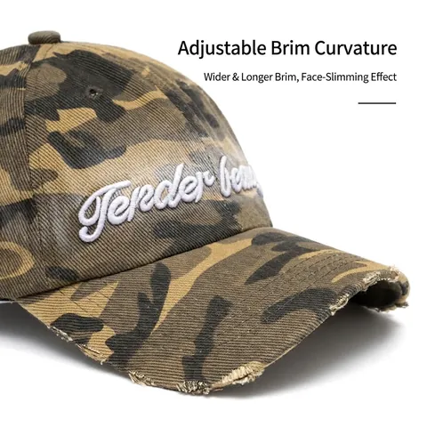 Gorra De Béisbol Camuflaje De Algodón Lavado Bordado Letras Estilo Desgastado Retro Sombrero Sol Hombre Mujer
