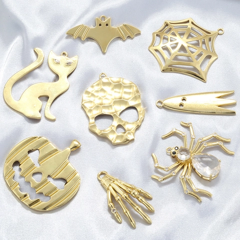 Colgantes Halloween Latón Gótico Murciélago Araña Calabaza Calavera Gato Fantasma Mano Esqueleto Joyería Vintage
