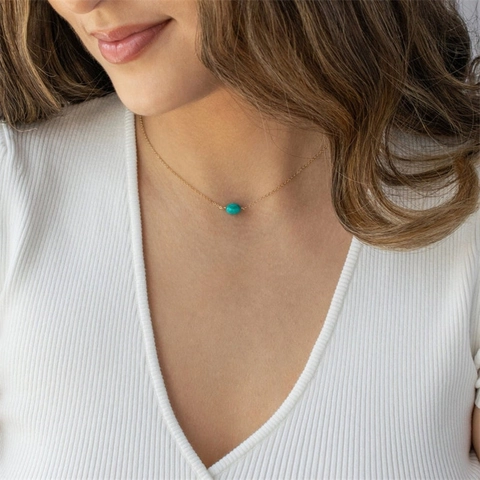 Collier Choker Turquoise Minimaliste Cuivre Plaqué Or Pendentif Bijoux Pour Femmes Style Bohème Chaîne Fine