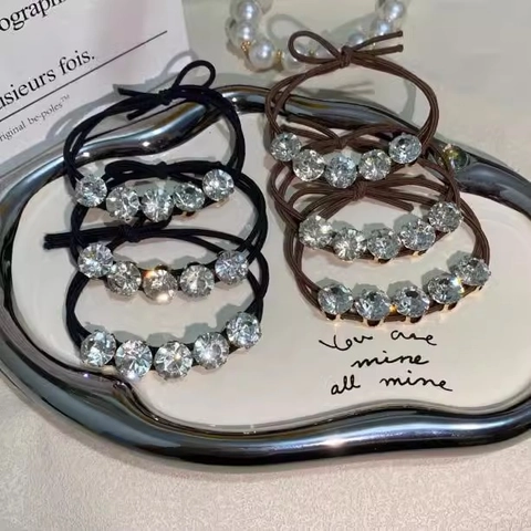 Elegant Rhinestone Hair Ties High Elasticity Ponytail Holders Sparkling Crystal Hair Ropes Headwear For Women Girls