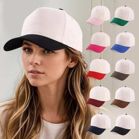 Baseball Cap Contrast Color Cotton Polyester Paneled Curved Brim Adjustable Trucker Hat For Outdoor Casual Sport Unisex