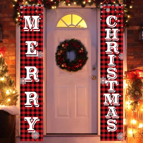 Weihnachts-Veranda-Banner Rot-Schwarz Kariert Polyester Gewebe Hängende Tür-Couplets Für Feiertags-Party Hausdekor