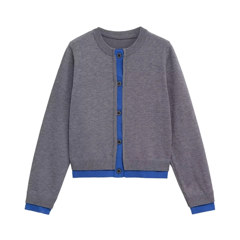 Cárdigan De Punto Para Mujer Cuello Redondo Manga Larga Bloque De Color Contraste Con Botones Suéter Poliéster Casual