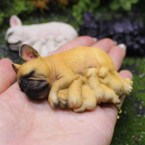 Figurine Miniature De Bouledogue Français Avec Chiots Modèle D'animal En Résine Pour Micro Paysage Jardin Décoration De Bureau Maison