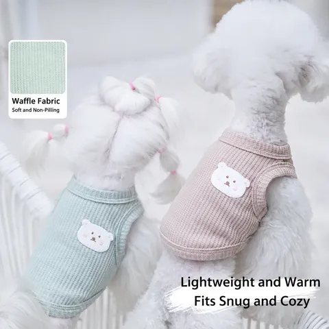 Pet Vest Waffle Fabric Breathable Bear Embroidery Summer Puppy Kitten Clothing Casual Sleeveless Soft Apparel Dog Cat