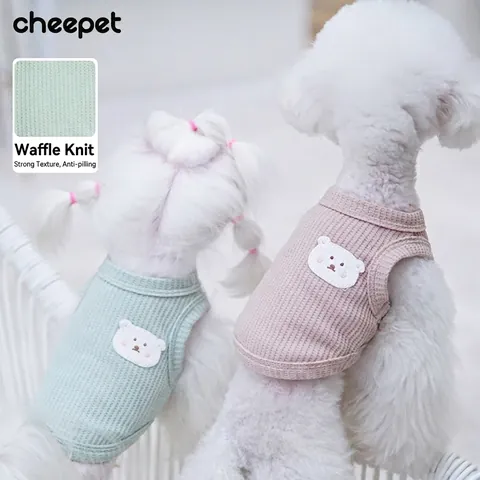 Pet Vest Waffle Fabric Breathable Bear Embroidery Summer Puppy Kitten Clothing Casual Sleeveless Soft Apparel Dog Cat