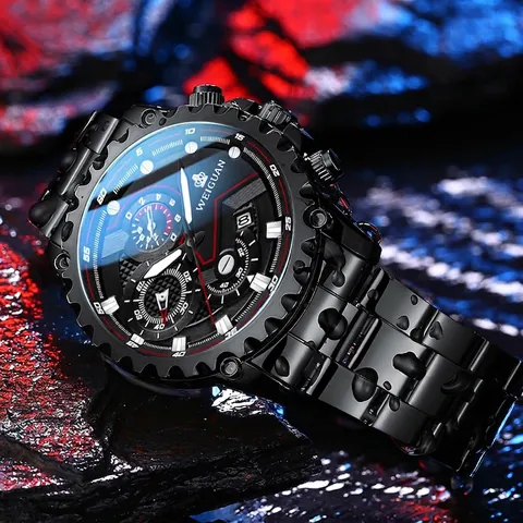 Men Quartz Watch Waterproof Luminous Calendar Chronograph Business Sports Fashion Wristwatch Mineral Glass Alloy Case