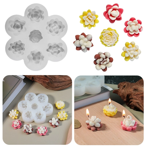 Succulent Flower 3D Silicone Mold Multi Cavity DIY Handmade Candle Soap Resin Plaster Craft Tool Flexible White