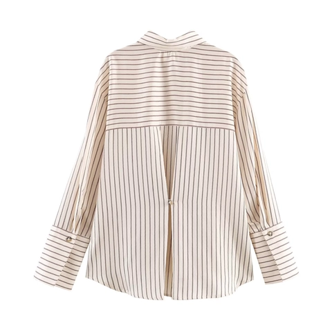 Women Long Sleeve Striped Shirt Blouse Casual Loose Button Down Lapel Polyester Fashion Striped Pattern Tops