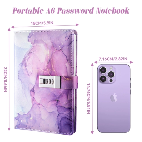 A5 Locked Journal PU Leather Marble Pattern Three Digit Password Combination Lock Personal Diary Business Notepad