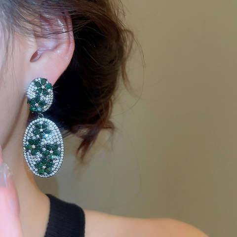 Emerald Green Zirconia Flower Tassel Earrings For Women Vintage Luxury 925 Sterling Silver Post Inlaid Crystal Dangle Earrings Fashion Jewelry