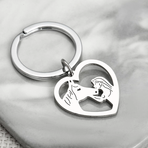 Portachiavi In Acciaio Inossidabile A Forma Di Cuore Con Design Cavo Ragazza E Cavallo Ciondolo Silhouette Argento