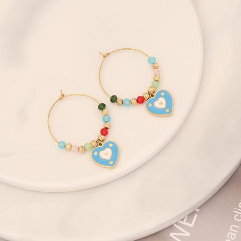 Pendientes De Aro De Acero Inoxidable Con Cuentas De Cristal Coloridas Colgante De Ojo De Mal De Corazón Estrella