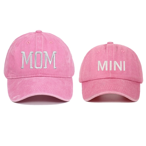 Washed Cotton Parent Child Baseball Caps Embroidered MOM MINI Letter Adjustable Vintage Distressed Sun Hats For Women Kids Outing