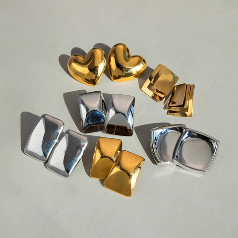 Minimalist Stainless Steel Geometric Earrings For Women 18K Gold Silver Plated Heart Square Rectangle Stud Drop Earrings Fashion Retro Jewelry
