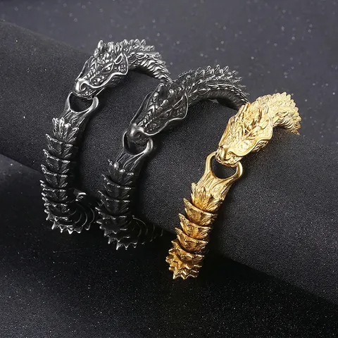 Vintage Drachenkopf Armband Für Herren Edelstahl Geprägte Drachenschuppe Schwer Punk Gothic Biker Kette Schmuck