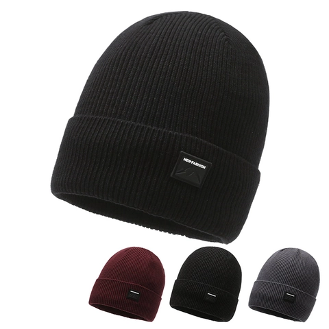 Berretto In Maglia Beanie Caldo Inverno Acrilico A Costine Contro Il Freddo Con Patch Montagna Unisex Esterno