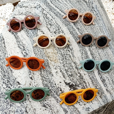 Kinder Ronde Zonnebril UV400 Bescherming Retro Mode Mat Kunststof Voor Peuters Jongens Meisjes Buiten Reizen