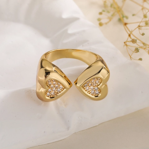 Geometric Open Ring Copper 18K Gold Plated Irregular Micro Pave Zircon Adjustable Fashion Jewelry For Women