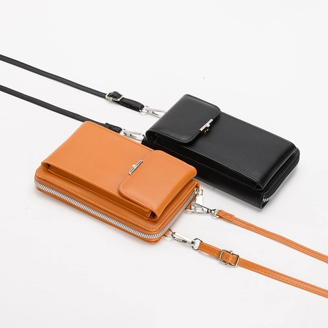Borsa A Tracolla Per Cellulare In Pelle PU Da Donna Portafoglio Lungo Multifunzionale Con Patta E Fibbia Di Perla Artificial