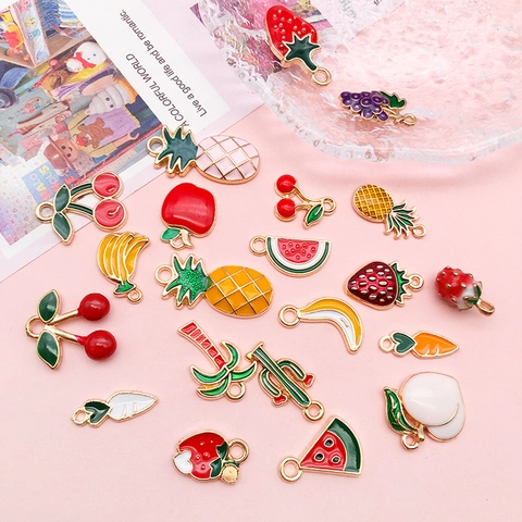 Emaille Frucht Anhänger Zinklegierung Pendants Für DIY Schmuckherstellung Bunt Süß Erdbeere Kirsche Ananas Armband