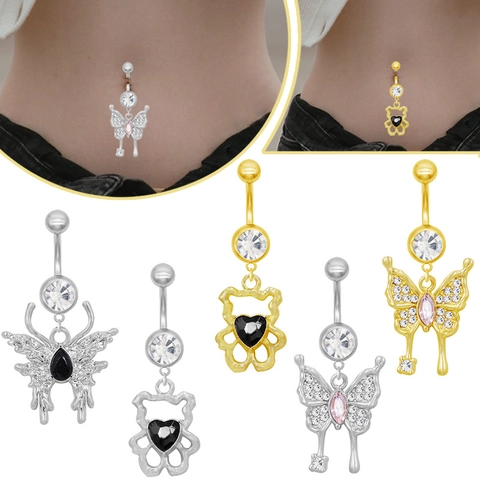 Butterfly Bear Navel Ring Stainless Steel Cubic Zirconia Belly Piercing Jewelry For Women Fashion Accessories