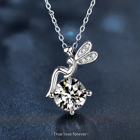 925 Sterling Silver Fairy Angel Pendant Necklace Women D Color VVS1 Moissanite Romantic Neck Chain Elegant Jewelry Gift