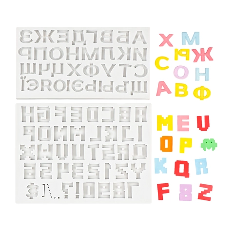 Siliconen Alfabet Vorm Cyrillische Russische Letters Pixel Art Cijfers Voor Chocolade Fondant Taart DIY Hars Ambacht