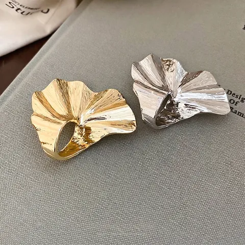Anello In Lega Pieghettato Forma Foglia Di Ginkgo Accessorio Per Dito Dichiarazione Moda Per Donne