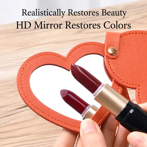 Espejo De Maquillaje Portátil Forma Corazón Cuero PU Espejo De Bolsillo Plegable Llavero Accesorio De Bolso Para Mujeres