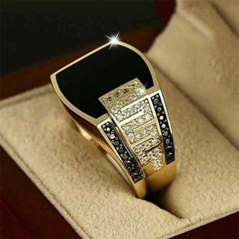 Hip Hop Siegelring Für Herren Legierung Schwarzes Emaille Mit Schwarz-Weißen Zirkonia Retro Schmuck