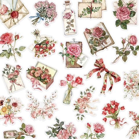 Pegatinas De PET Con Letras Florales Calcomanías De Acuarela Vintage Impermeables Para Scrapbooking Diarios Decoración De Bricolaje