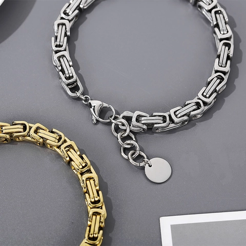Bracciale A Catena Bizantina In Acciaio Inossidabile Gioielli Stile Industriale Retrò Uomini Unisex Accessorio Hip Hop Chiusura A Aragosta Etichetta Rotonda