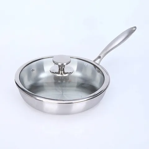 Stainless Steel Frying Pan Multi Layer Non-Stick Skillet Without Coating For Induction Cooktop Cooking Steak Flat Bottom