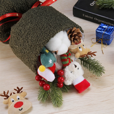 Christmas Bouquet Plush Reindeer Bear Toy Ornaments Velvet Gift Bag Eternal Flowers LED Light Festive Decor