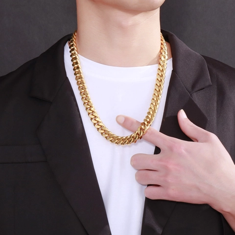 Collier Chaîne Cubaïenne Pour Hommes Acier Inoxydable Plaqué Or Hip Hop Grosse Maille Bijoux Homme