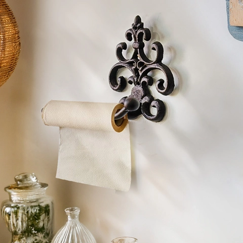 Wall Mounted Paper Towel Holder And Towel Ring Cast Iron Vintage Fleur-De-Lis European Style Bathroom Kitchen Decor