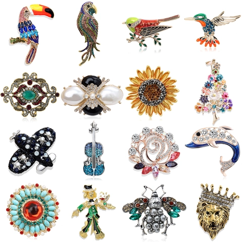 Fashion Brooch Pin Alloy Enamel Rhinestone Imitation Artificial Pearl Animal Floral Design Vintage Jewelry For Women Wedding Party