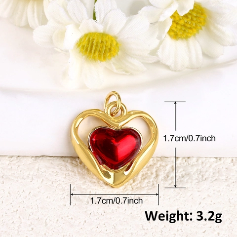Dijes De Corazón Esmalte Rojo Chapado En Oro De 18K Cobre Para Hacer Joyas Bricolaje Accesorios Elegantes Mujeres