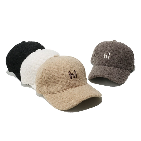 Casquette De Baseball En Laine D'agneau Broderie Lettre Hi Hiver Chaud Fausse Fourrure Chapeau Pour Femmes