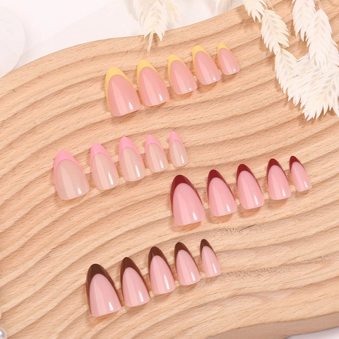 French Almond Press On Nails Minimalist Marble Pattern Long Manicure Tool Kit Plastic Artificial False Finger Nails
