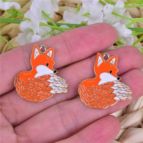 Ciondoli Volpe Lega Smalto Placcato Oro Coda Lunga Animale DIY Accessori Per La Creazione Di Gioielli Per Orecchini Bracciale Collana Carino