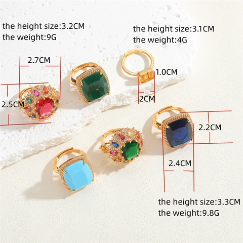 Luxus Kupfer 14K Vergoldet Zirkonia Offener Ring Vintage Hohl Design Bunte Edelstein Verstellbare Ring Für Damen Schmuck Geschenk